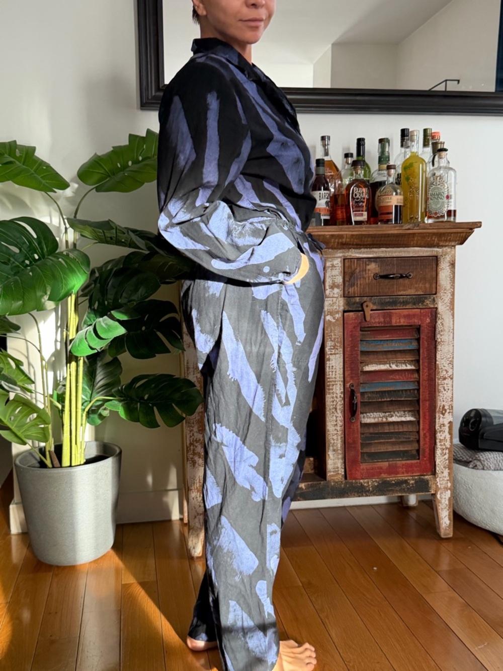Black & Periwinkle Abstract Tie-Waist Jumpsuit - Picture 4 of 4